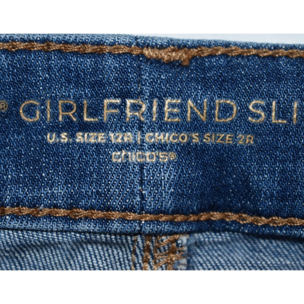 Chicos 2R/12 So Slimming Girlfriend Slim Leg Ankle Jeans Blue 5-Pocket Raw Hem - Picture 11 of 16